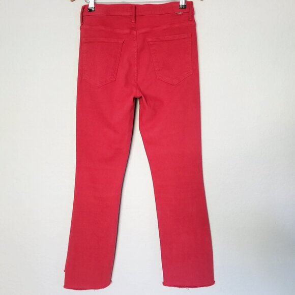MOTHER The Insider High-Rise Crop Step Fray Jeans Hot Rod Red Size 30 $208 - Picture 7 of 16